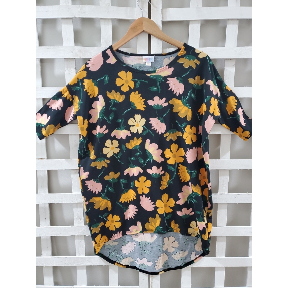 LulaRoe Irma, Black with Flowers, Size XXS